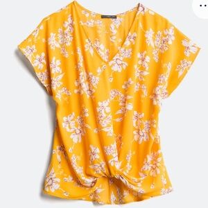 Yellow knot front floral blouse